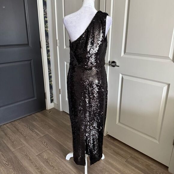 Veronica Beard Bader One Shoulder Black Sequins Midi Dress Size 8 - Picture 6 of 12